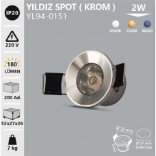 2W YILDIZ SPOT KROM KASA BEYAZ GÜNIŞIĞI MAVİ